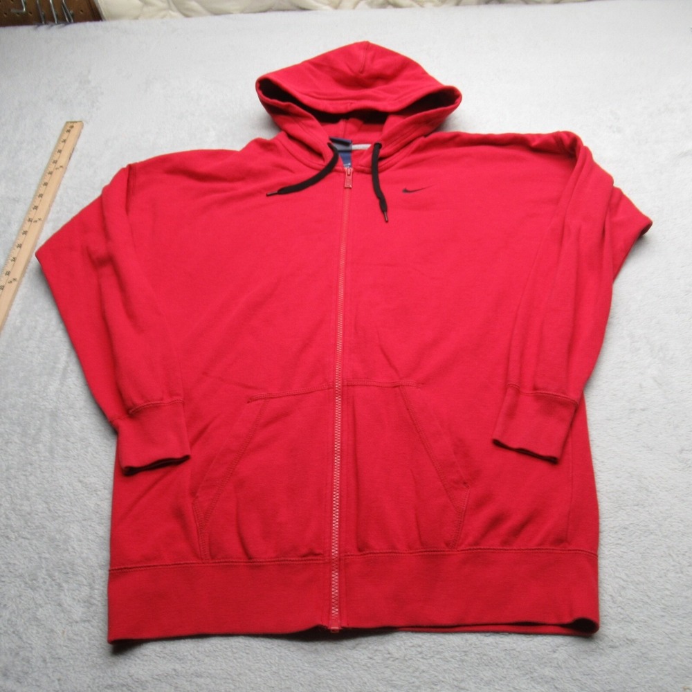 Nike Hoodie Men Medium Red Pockets Fleece Full Zip Sweatshirt Activewear VTG